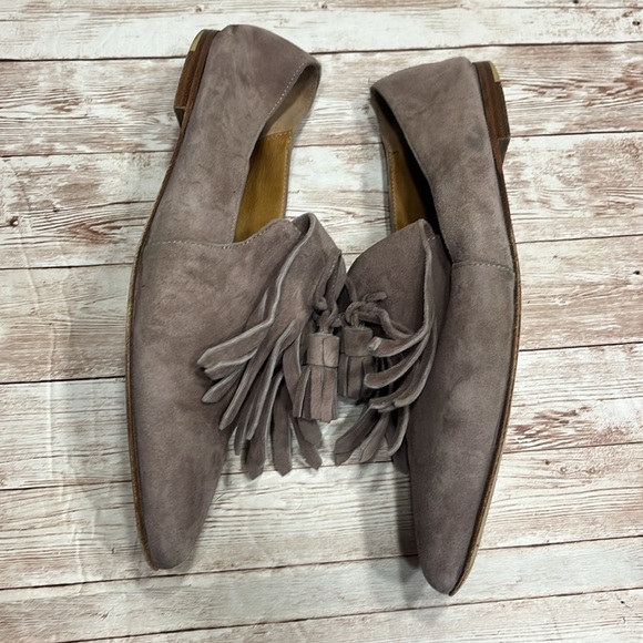 Pomme Dor Taupe Suede Flats Pointed Toe Flats Fringe Loafers Size 38 - Picture 5 of 9